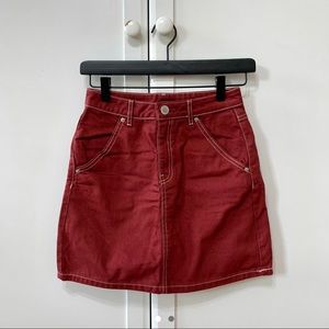 H&M Maroon Red Denim Skirt With White Stitching